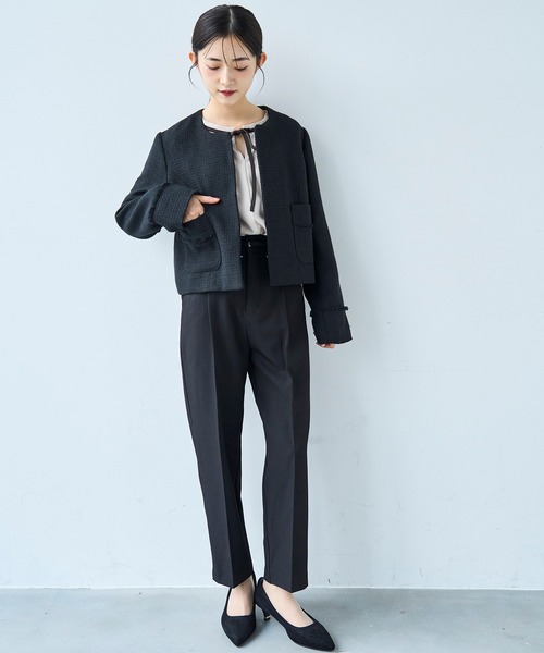 mil（ミル）の「ベルト付き センタープレス テーパードパンツ【セットアップ対応】 【585140】（スラックス・レディース・ブラック/ライトベージュ/グレイッシュベージュ・FREE/S-Short/S-Regular/M-Short/M-Regular）」の9枚目の写真