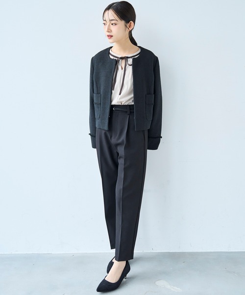 mil（ミル）の「ベルト付き センタープレス テーパードパンツ【セットアップ対応】 【585140】（スラックス・レディース・ブラック/ライトベージュ/グレイッシュベージュ・FREE/S-Short/S-Regular/M-Short/M-Regular）」の10枚目の写真