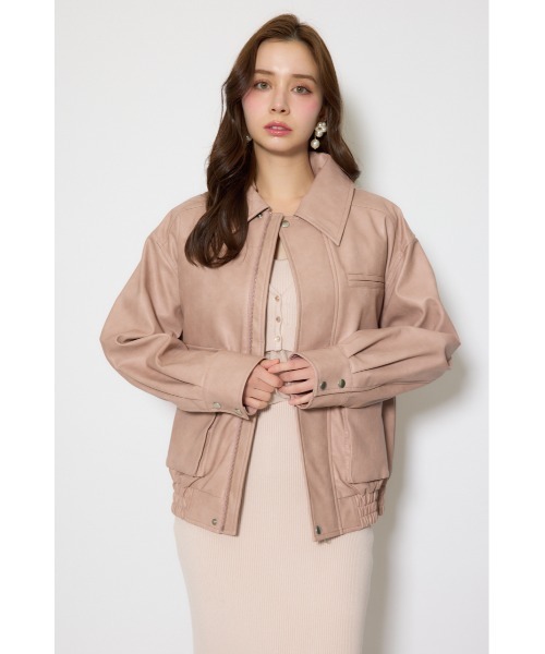 セール】ライナー付きフェイクレザーブルゾン 春服（ライダース