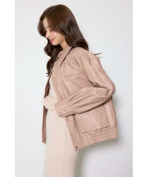 rienda（リエンダ）の「ライナー付きフェイクレザーブルゾン 春服（ライダースジャケット・レディース・ピンク/ブラウン・FREE）」の6枚目の写真