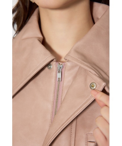 rienda（リエンダ）の「ライナー付きフェイクレザーブルゾン 春服（ライダースジャケット・レディース・ピンク/ブラウン・FREE）」の13枚目の写真