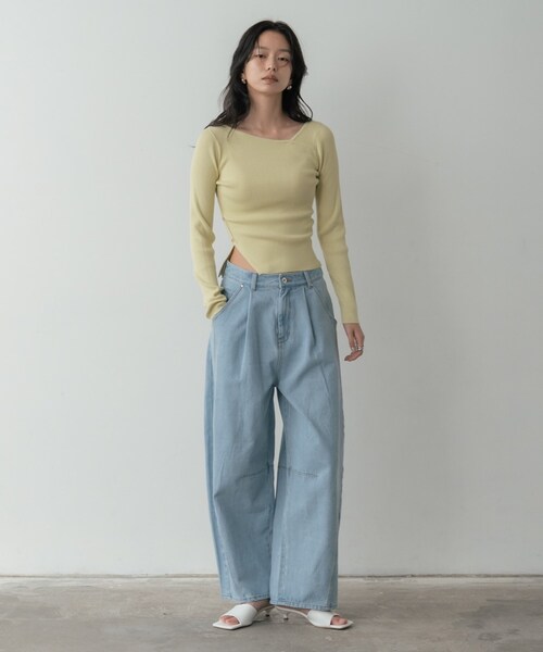 GALLEST(ギャレスト)の「オフショルスリットリブニット(ニット/セーター・レディース・ホワイト/ライトグリーン/ブラック/サックスブルー・38)」の15枚目の写真