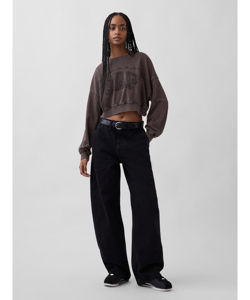 GAP（ギャップ）の「フレンチテリー オーバーサイズ GAPロゴ クロップドスウェットシャツ（スウェット・レディース・ライトグレー/ブラック/クリーム・XXS/XL/L/M/S/XS）」の8枚目の写真