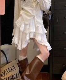 lilful（リルフル）の「【26年春夏新作】【インパン付き】アシンメトリーミニフレアヘムティアードスカート レイヤード（スカート）」