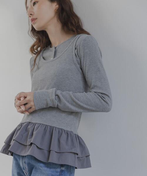 URBAN RESEARCH Sonny Label(アーバンリサーチサニーレーベル)の「『WEB限定』裾フリルカットアンサンブル(Tシャツ/カットソー・レディース・グレー/オフホワイト/ブラック・FREE)」の1枚目の写真
