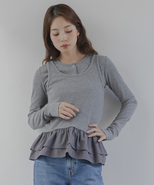 URBAN RESEARCH Sonny Label（アーバンリサーチサニーレーベル）の「『WEB限定』裾フリルカットアンサンブル（Tシャツ/カットソー・レディース・グレー/オフホワイト/ブラック・FREE）」の18枚目の写真