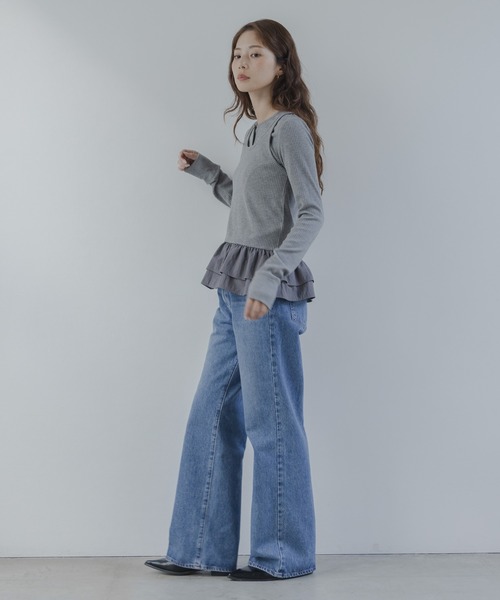 URBAN RESEARCH Sonny Label（アーバンリサーチサニーレーベル）の「『WEB限定』裾フリルカットアンサンブル（Tシャツ/カットソー・レディース・グレー/オフホワイト/ブラック・FREE）」の4枚目の写真