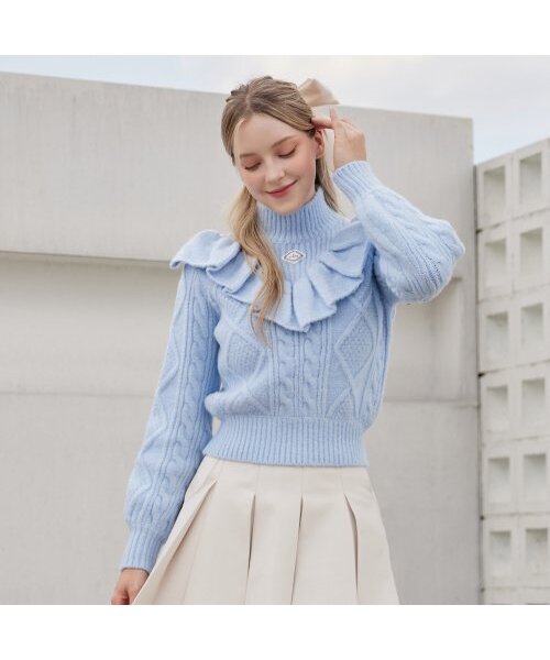 J.JANE(ジェイジェーン)の「パステルフリルニットスウェット(スカイブルー)(ニット/セーター・レディース・スカイブルー・S/M)」の1枚目の写真