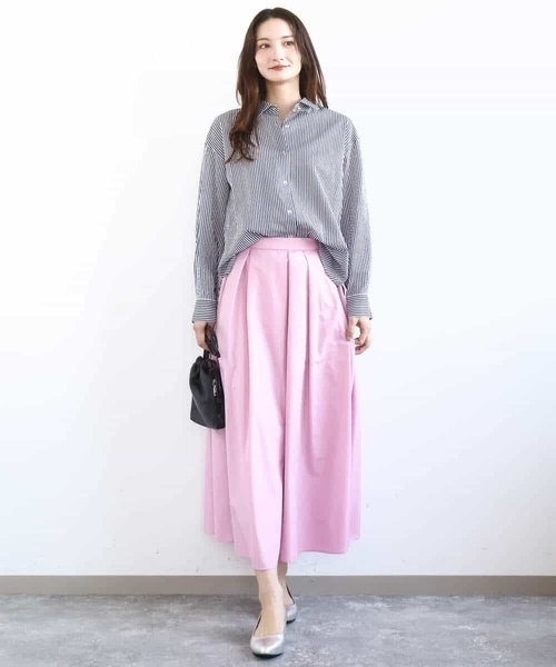 MK MICHEL KLEIN(エムケーミッシェルクラン)の「タックフレアスカート(無地)/洗える(スカート・レディース・ピンク・38)」の8枚目の写真