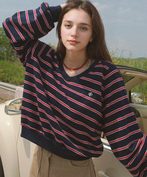 PREMIERE AMOUR（プルミエラムール）の「エンブレムVネックスウェットシャツ - ネイビーストライプ（スウェット）」