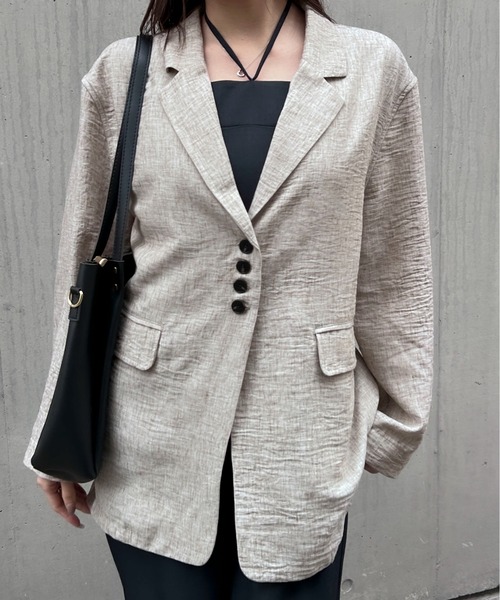セール】【26年春夏新作】麻タッチガーゼベルト付きテーラード