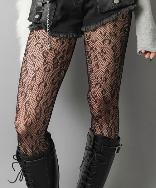 charbon シャルボン　レオパード柄 ショートタイツ　美品 ヒョウ柄網タイツ/レオパード編みタイツ/平成ギャル（タイツ