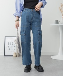 M-4L ヴィンテージ加工ポケット デニムカーゴパンツ