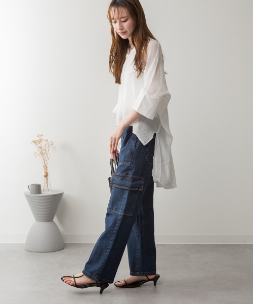 aity（アイティ）の「M-4L ヴィンテージ加工ポケット デニムカーゴパンツ（デニムパンツ・レディース・ワンウォッシュ/ブルー/ネイビー・M/L/LL/3L/4L）」の6枚目の写真