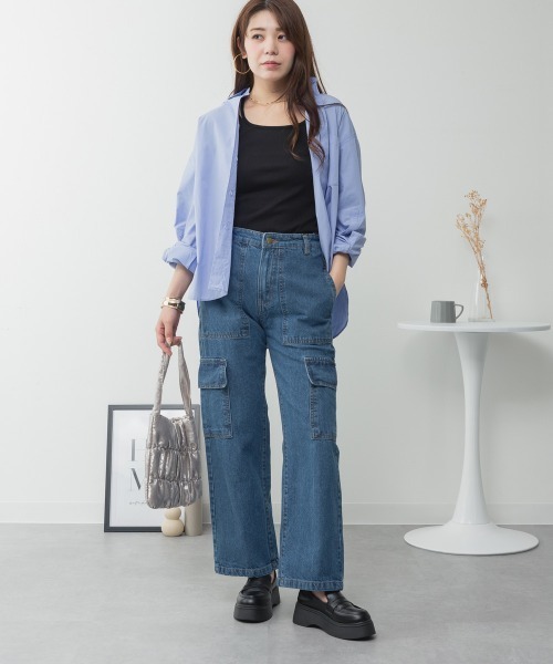 aity（アイティ）の「M-4L ヴィンテージ加工ポケット デニムカーゴパンツ（デニムパンツ・レディース・ワンウォッシュ/ブルー/ネイビー・M/L/LL/3L/4L）」の9枚目の写真