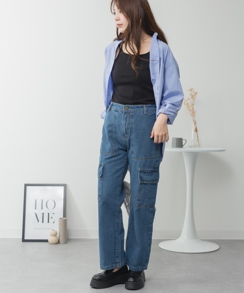 aity（アイティ）の「M-4L ヴィンテージ加工ポケット デニムカーゴパンツ（デニムパンツ・レディース・ワンウォッシュ/ブルー/ネイビー・M/L/LL/3L/4L）」の10枚目の写真