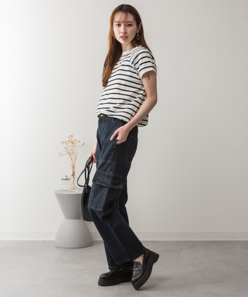 aity（アイティ）の「M-4L ヴィンテージ加工ポケット デニムカーゴパンツ（デニムパンツ・レディース・ワンウォッシュ/ブルー/ネイビー・M/L/LL/3L/4L）」の15枚目の写真