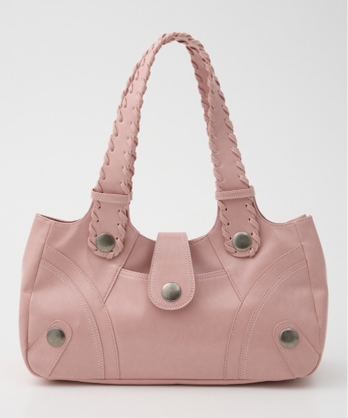 SLY（スライ）の「F/LEATHER STUDS BAG フェイクレザースタッズバッグ 春服（ハンドバッグ・レディース・ブラック/キャメル/ピンク・FREE）」の3枚目の写真