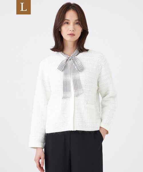 TRANS WORK(トランスワーク)の「【L】【ウォッシャブル】Fancy Tweedニットカーディガン(カーディガン/ボレロ・レディース・オフホワイト/ブラック・46/44)」の1枚目の写真