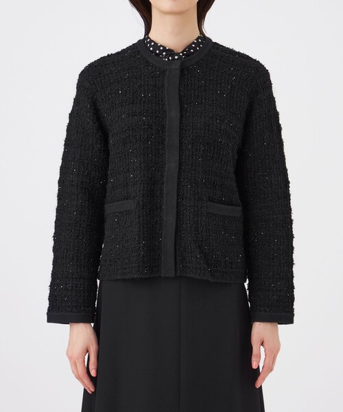 TRANS WORK(トランスワーク)の「【L】【ウォッシャブル】Fancy Tweedニットカーディガン(カーディガン/ボレロ・レディース・オフホワイト/ブラック・46/44)」の5枚目の写真