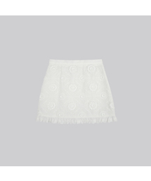Flower frill lace skirt_White