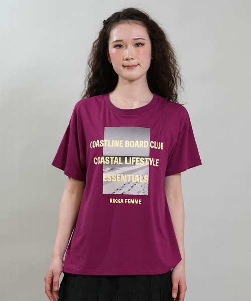 RIKKA FEMME(リッカファム)の「RIKKA FEMME/リッカファム 半袖 Tシャツ フォトT UVカット 接触冷感 RF6S-2107(Tシャツ/カットソー・レディース・ホワイト/グレー/パープル/ブラック・FREE)」の4枚目の写真