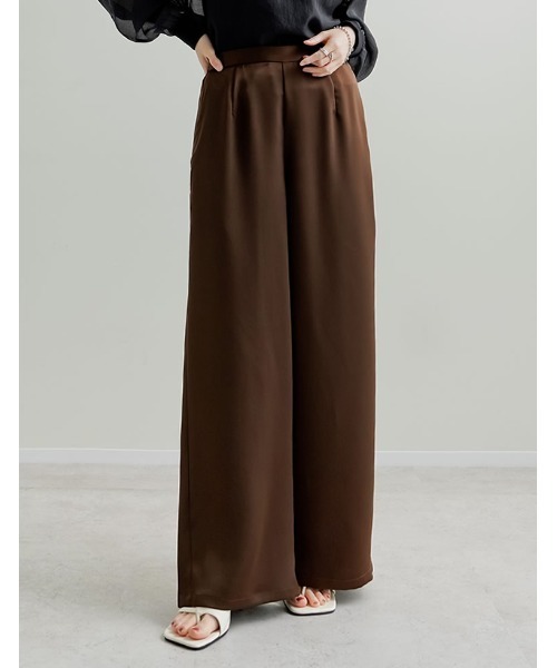 Re:EDIT（リエディ）の「[2026S/S PRE ORDER][低身長/高身長サイズ有]サテンライクウエストドロストパンツ（その他パンツ・レディース・ブラウン/アニマル/アイボリー/ブラック・LARGE/TALL/MEDIUM/SHORT）」の3枚目の写真