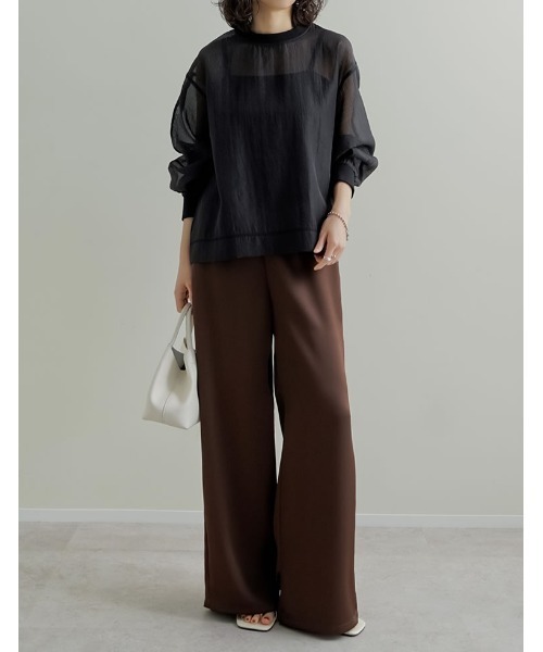 Re:EDIT（リエディ）の「[2026S/S PRE ORDER][低身長/高身長サイズ有]サテンライクウエストドロストパンツ（その他パンツ・レディース・ブラウン/アニマル/アイボリー/ブラック・LARGE/TALL/MEDIUM/SHORT）」の9枚目の写真