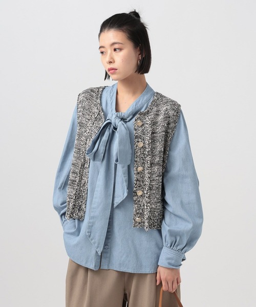 BAYFLOW（ベイフロー）の「デニムボウタイブラウス（シャツ/ブラウス・レディース・ライトブルー/インディゴブルー・FREE）」の3枚目の写真