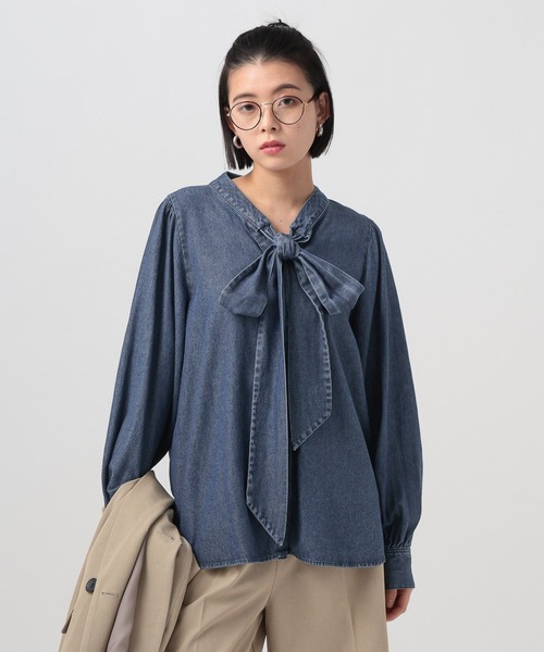 BAYFLOW（ベイフロー）の「デニムボウタイブラウス（シャツ/ブラウス・レディース・ライトブルー/インディゴブルー・FREE）」の7枚目の写真