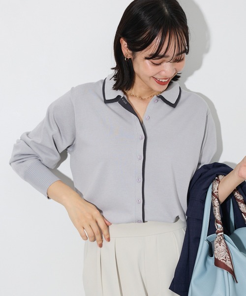 Green Parks(グリーンパークス)の「ここちニット衿付き配色プルオーバー(ニット/セーター・レディース・ピンク/ホワイト系その他2/ブルー/グレー/ブラック・FREE)」の3枚目の写真