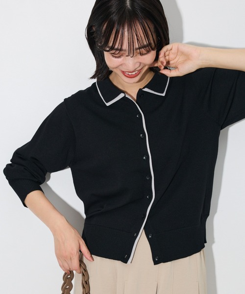 Green Parks(グリーンパークス)の「ここちニット衿付き配色プルオーバー(ニット/セーター・レディース・ピンク/ホワイト系その他2/ブルー/グレー/ブラック・FREE)」の1枚目の写真