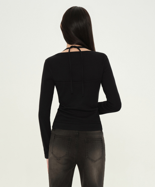 MUSINSA STANDARD WOMAN（ムシンサスタンダードウーマン）の「ウィメンズホルターストリングレイヤード長袖Tシャツ[ブラック]（Tシャツ/カットソー・レディース・その他・X-SMALL/SMALL/MEDIUM/LARGE）」の4枚目の写真