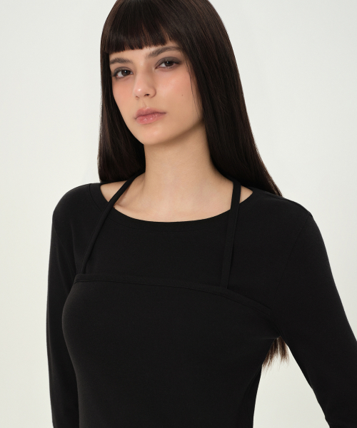 MUSINSA STANDARD WOMAN（ムシンサスタンダードウーマン）の「ウィメンズホルターストリングレイヤード長袖Tシャツ[ブラック]（Tシャツ/カットソー・レディース・その他・X-SMALL/SMALL/MEDIUM/LARGE）」の5枚目の写真
