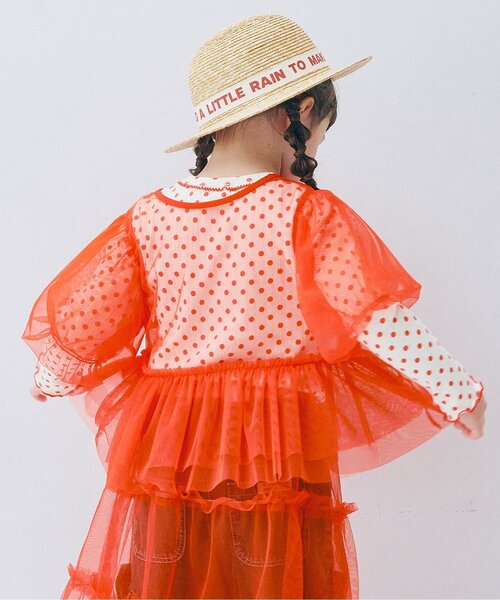 p.premier（ピードットプルミエ）の「チュールパフスリーブオーバートップス（その他トップス・キッズ・ピンク/レッド/イエロー/オフホワイト/ターコイズブルー/ブラック・80/90/100/110/120/130/140）」の6枚目の写真