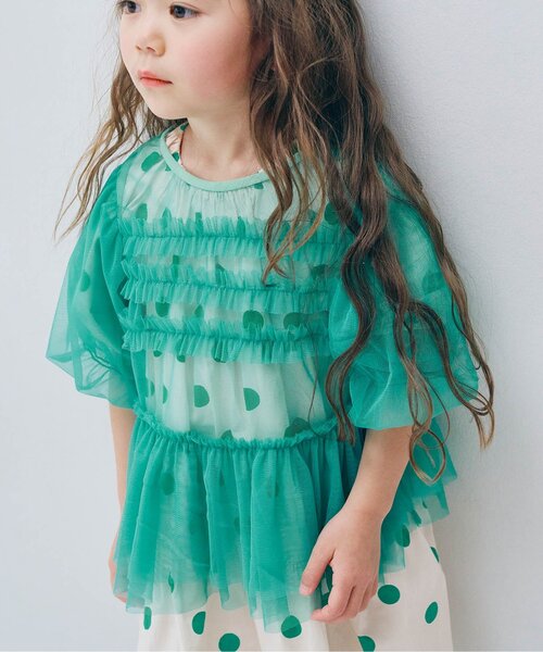 p.premier（ピードットプルミエ）の「チュールパフスリーブオーバートップス（その他トップス・キッズ・ピンク/レッド/イエロー/オフホワイト/ターコイズブルー/ブラック・80/90/100/110/120/130/140）」の4枚目の写真