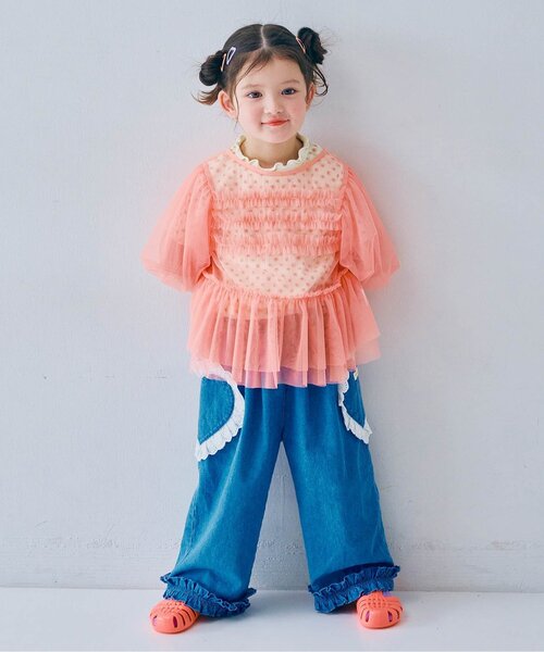 p.premier（ピードットプルミエ）の「チュールパフスリーブオーバートップス（その他トップス・キッズ・ピンク/レッド/イエロー/オフホワイト/ターコイズブルー/ブラック・80/90/100/110/120/130/140）」の13枚目の写真