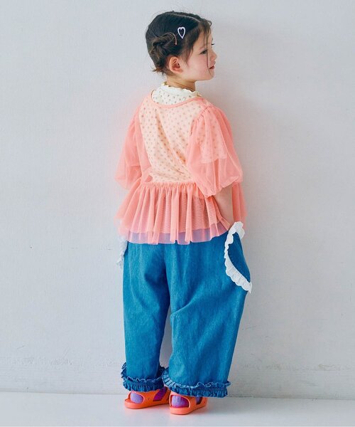 p.premier（ピードットプルミエ）の「チュールパフスリーブオーバートップス（その他トップス・キッズ・ピンク/レッド/イエロー/オフホワイト/ターコイズブルー/ブラック・80/90/100/110/120/130/140）」の14枚目の写真