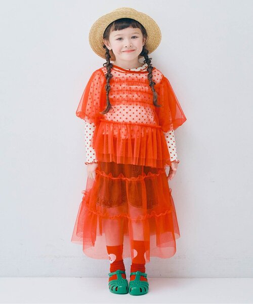 p.premier（ピードットプルミエ）の「チュールパフスリーブオーバートップス（その他トップス・キッズ・ピンク/レッド/イエロー/オフホワイト/ターコイズブルー/ブラック・80/90/100/110/120/130/140）」の15枚目の写真