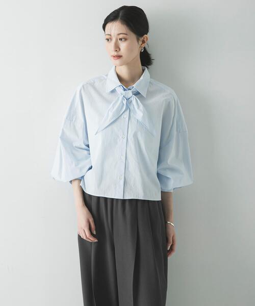 URBAN RESEARCH（アーバンリサーチ）の「スカーフ付きワイドショートシャツ（シャツ/ブラウス・レディース・ブルー系その他/ストライプ・FREE）」の4枚目の写真