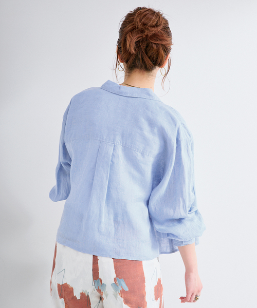 B.C STOCK(ベーセーストック)の「手洗い可 / フレンチリネンクロップ丈シャツ(シャツ/ブラウス・レディース・ホワイト/ブラウン/ブラック/ライトブルー・FREE)」の6枚目の写真
