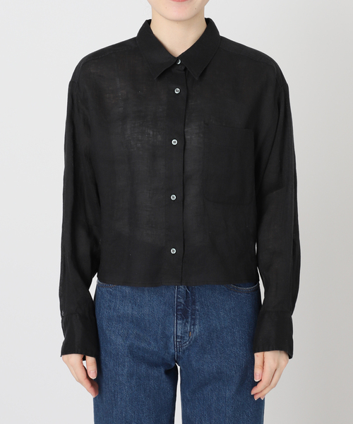 B.C STOCK(ベーセーストック)の「手洗い可 / フレンチリネンクロップ丈シャツ(シャツ/ブラウス・レディース・ホワイト/ブラウン/ブラック/ライトブルー・FREE)」の7枚目の写真