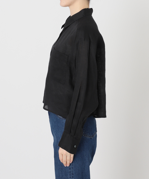 B.C STOCK(ベーセーストック)の「手洗い可 / フレンチリネンクロップ丈シャツ(シャツ/ブラウス・レディース・ホワイト/ブラウン/ブラック/ライトブルー・FREE)」の8枚目の写真