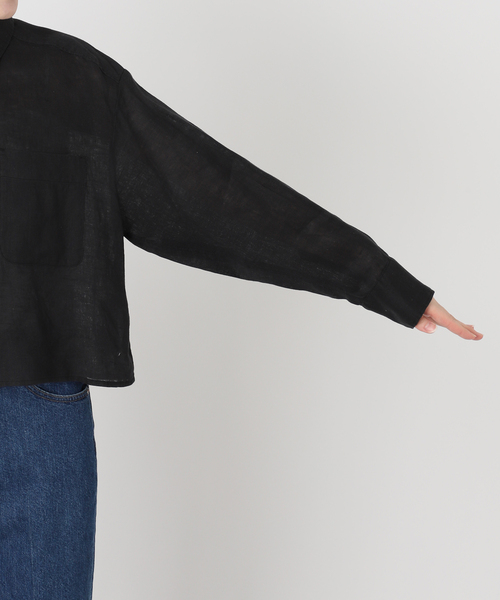 B.C STOCK(ベーセーストック)の「手洗い可 / フレンチリネンクロップ丈シャツ(シャツ/ブラウス・レディース・ホワイト/ブラウン/ブラック/ライトブルー・FREE)」の11枚目の写真