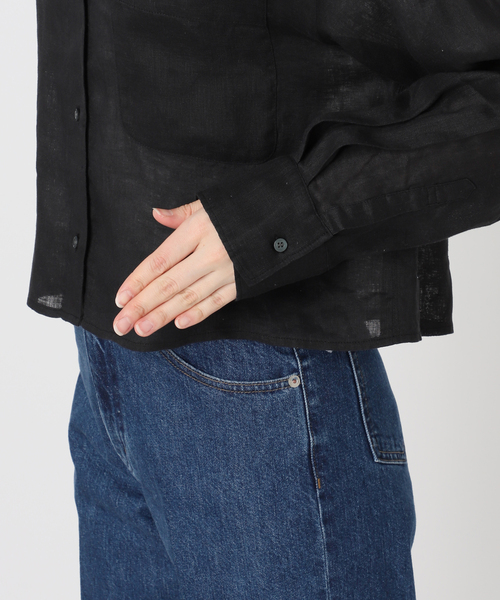 B.C STOCK(ベーセーストック)の「手洗い可 / フレンチリネンクロップ丈シャツ(シャツ/ブラウス・レディース・ホワイト/ブラウン/ブラック/ライトブルー・FREE)」の12枚目の写真