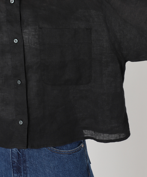 B.C STOCK(ベーセーストック)の「手洗い可 / フレンチリネンクロップ丈シャツ(シャツ/ブラウス・レディース・ホワイト/ブラウン/ブラック/ライトブルー・FREE)」の13枚目の写真