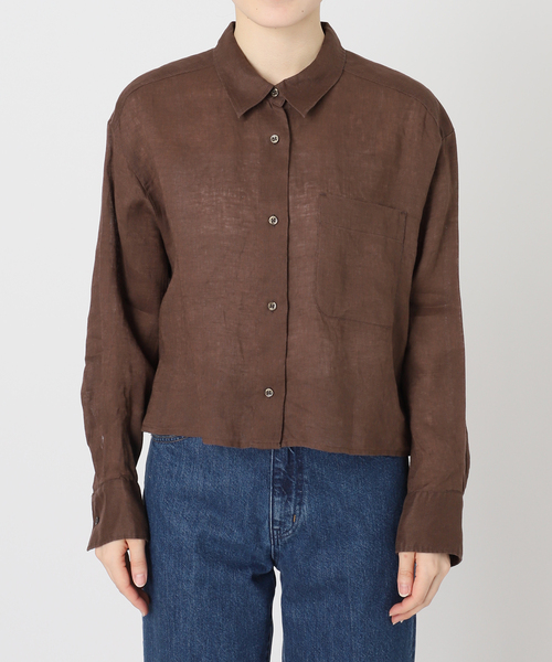 B.C STOCK(ベーセーストック)の「手洗い可 / フレンチリネンクロップ丈シャツ(シャツ/ブラウス・レディース・ホワイト/ブラウン/ブラック/ライトブルー・FREE)」の20枚目の写真
