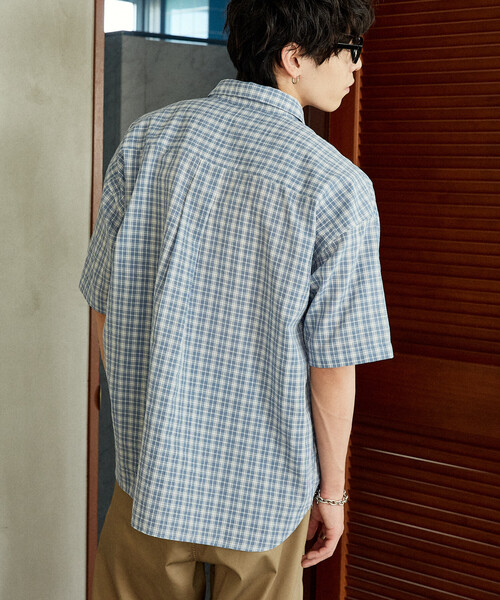 PUBLUX（パブリュクス）の「PUBLUX/パブリュクス 別注MLB ワンポイント刺繍 ハーフスリーブ ビッグシャツ　限定展開（シャツ/ブラウス・メンズ・サックスブルー/ブルー/ベージュ・LARGE/MEDIUM/SMALL）」の6枚目の写真