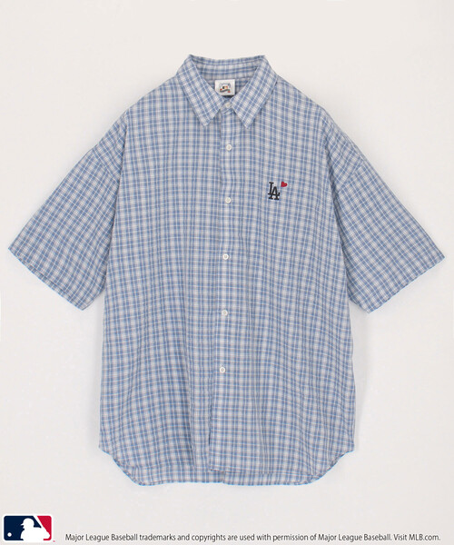 PUBLUX（パブリュクス）の「PUBLUX/パブリュクス 別注MLB ワンポイント刺繍 ハーフスリーブ ビッグシャツ　限定展開（シャツ/ブラウス・メンズ・サックスブルー/ブルー/ベージュ・LARGE/MEDIUM/SMALL）」の12枚目の写真