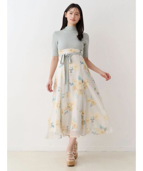 MERCURYDUO（マーキュリーデュオ）の「花柄ドッキングハーフスリーブワンピース（ワンピース・レディース・ミント/ブラック・MEDIUM/SMALL）」の3枚目の写真